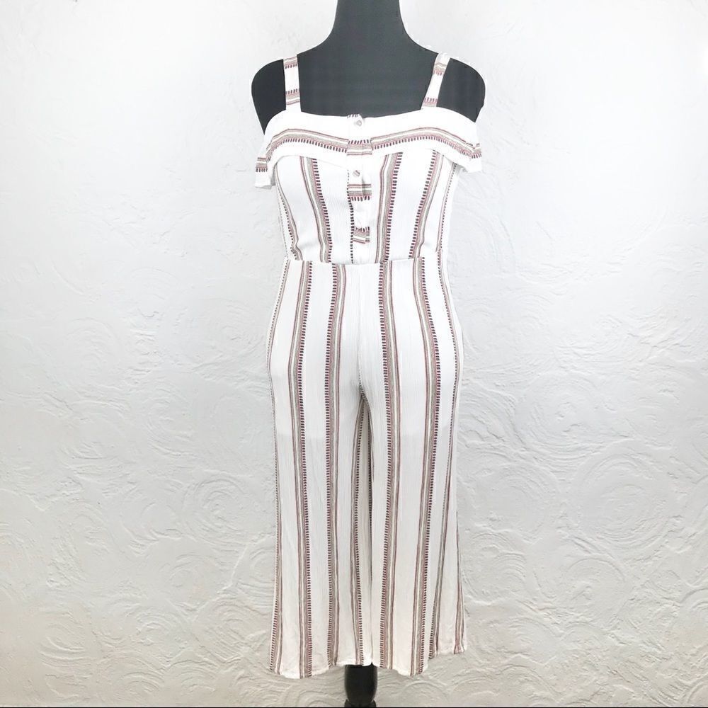 Sienna Sky White Striped Crop Length Jumpsuit -S